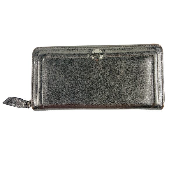 Coach Zip Around Silver Metallic Wallet - Picture 1 of 12